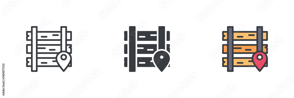 Poster railway location different style icon set