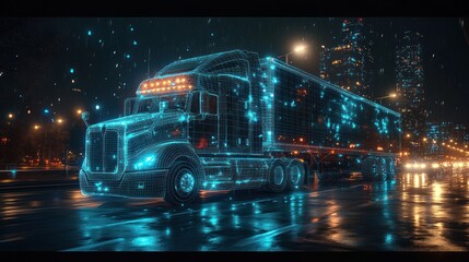 Futuristic truck on a city street at night (1)