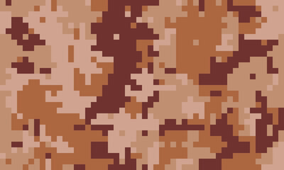 Abstract digital camouflage pattern in earthy tones.  Perfect for backgrounds, textiles, or militarythemed designs.  The pixelated texture creates a modern, geometric feel.