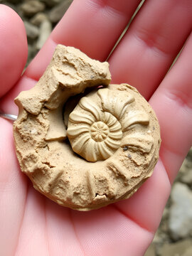 Fossilized mollusk remains - nummulites  in the palm of your hand