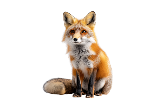 Lifelike red fox glancing sideways, poised with alert ears and lush coat, very photorealistic, isolated on a transparent background