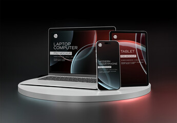 Mobile Phone, Laptop and Tablet Mockup On Black Background