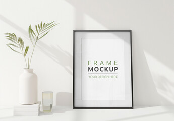 Black Frame in a Bright Interior Mockup