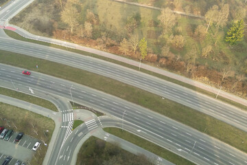 Top-down view city roundabout with bike lanes