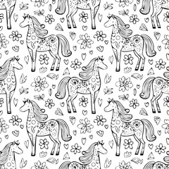 Obraz premium Horse Vector Illustration with Seamless Pattern Design