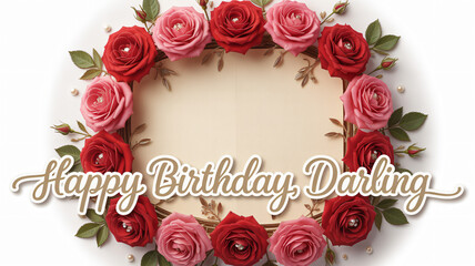 Blank card encircled by vibrant red roses