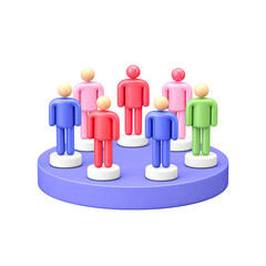 Colorful figurines arranged in a circle on a platform.