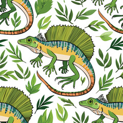 Fototapeta premium Basilisk Lizard Vector Illustration with Seamless Pattern Design