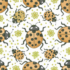 Ladybug Vector Illustration with Seamless Pattern Design