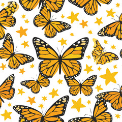 Monarch Butterfly Vector Illustration with Seamless Pattern Design