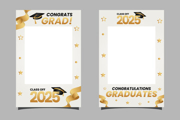 Graduation photo booth frame set 2025 with elegant  white background design template