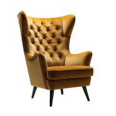 Stylish Mustard Velvet Armchair with Plush Cushion and Button Tufted High Backrest