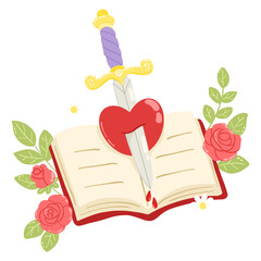Open book with heart and Roses 