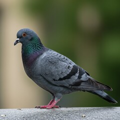 Pigeon with Iridescent Feathers Standing on Surface Elegantly