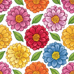 Zinnia Vector Illustration with Seamless Pattern Design