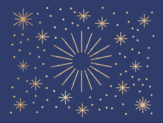 Golden starburst and sparkle background on dark blue for celebration design