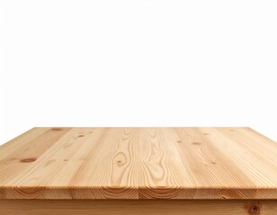Wooden table top stage over white background, natural wood table mock up template for presentations