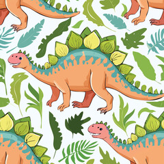 Spinosaurus Vector Illustration with Seamless Pattern Design