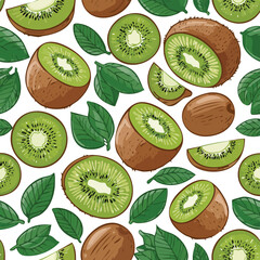 Kiwi Vector Illustration with Seamless Pattern Design