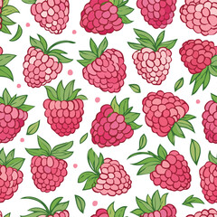 Raspberry Vector Illustration with Seamless Pattern Design