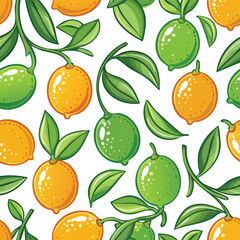 Obraz premium Calamansi Vector Illustration with Seamless Pattern Design