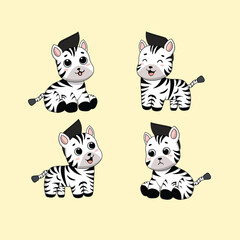 Animal Cute Cartoon Zebra with Different Emotions