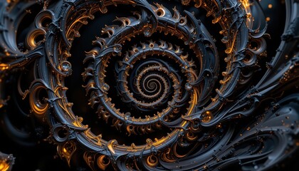 Intricate Spiral Design with Dark and Golden Accents