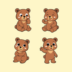 Animal Cute Cartoon Bear with Different Emotions