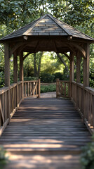 Wooden Gazebo Bridge 3D Render