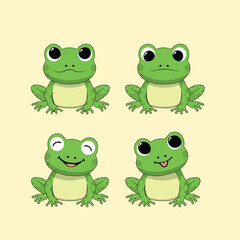 Animal Cute Cartoon Frog with Different Emotions