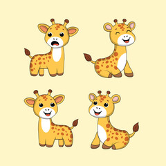 Animal Cute Cartoon Giraffe with Different Emotions