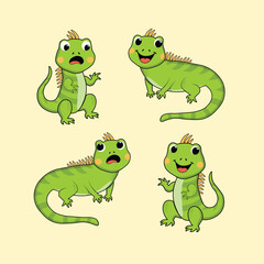 Animal Cute Cartoon Iguana with Different Emotions