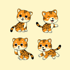 Animal Cute Cartoon Jaguar with Different Emotions