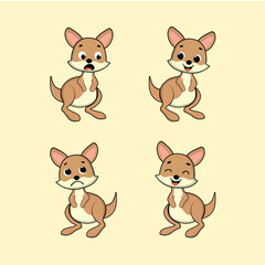 Animal Cute Cartoon Kangaroo with Different Emotions