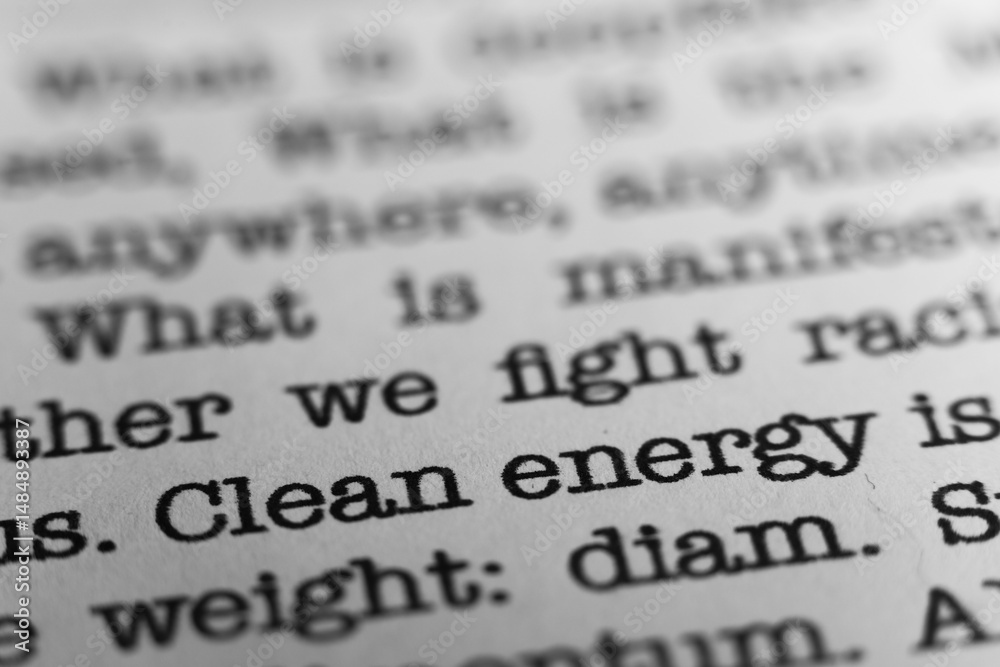 Fototapete clean energy is the future. text printed on a page. a piece of paper with a phrase written in retro 