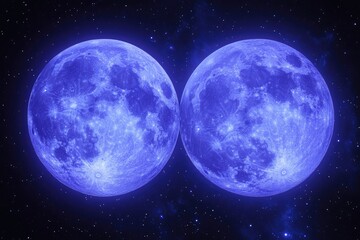 Fototapeta premium Two vibrant blue moons in a starry night sky