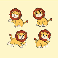 Animal Cute Cartoon Lion with Different Emotions