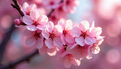 Obraz premium Delicate pink sakura blossoms, full bloom, intricate detail, spring, flower, background