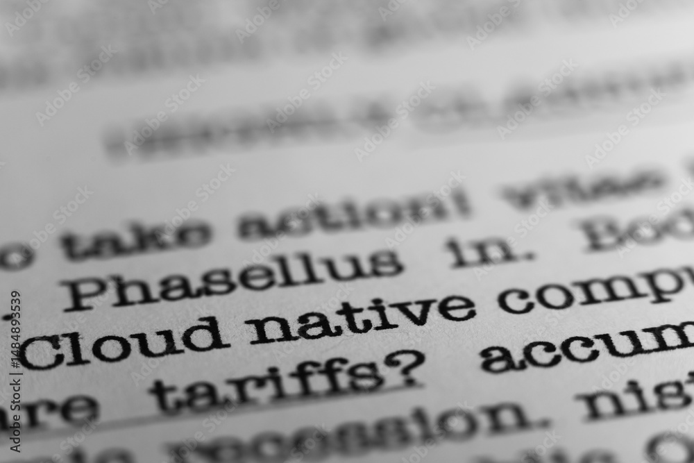 Fototapete cloud native computing. text printed on a page. a piece of paper with a phrase written in retro type