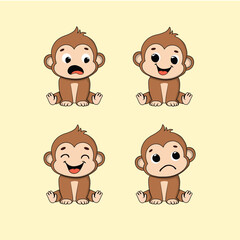 Animal Cute Cartoon Monkey with Different Emotions