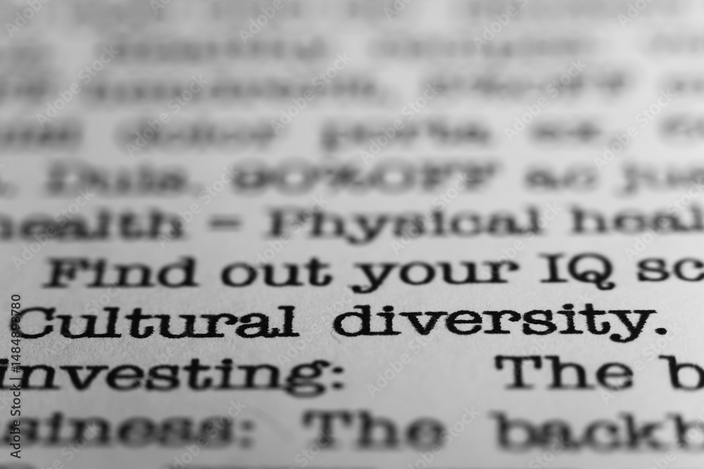 Fototapete cultural diversity. text printed on a page. a piece of paper with a phrase written in retro typewrit