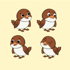 Animal Cute Cartoon Nightingale with Different Emotions