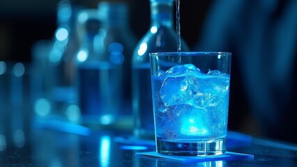 Still life image of blue flavored beverage