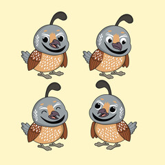 Animal Cute Cartoon Quail with Different Emotions