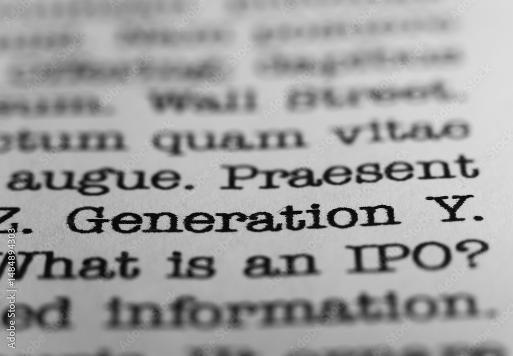 Fototapete generation y. text printed on a page. a piece of paper with a phrase written in retro typewriter fon