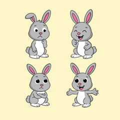 Animal Cute Cartoon Rabbit with Different Emotions