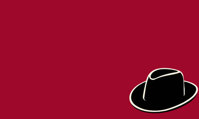 Classic Black Fedora Hat on Bold Red Background. Suitable for any background, poster background, creative project background, creative designs, etc.