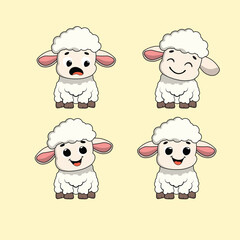 Animal Cute Cartoon Sheep with Different Emotions