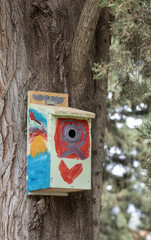  colorful bird house close up