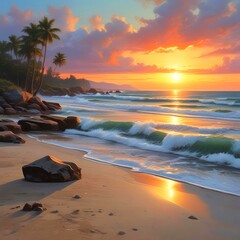 Illustration of summer wild beach landscape.